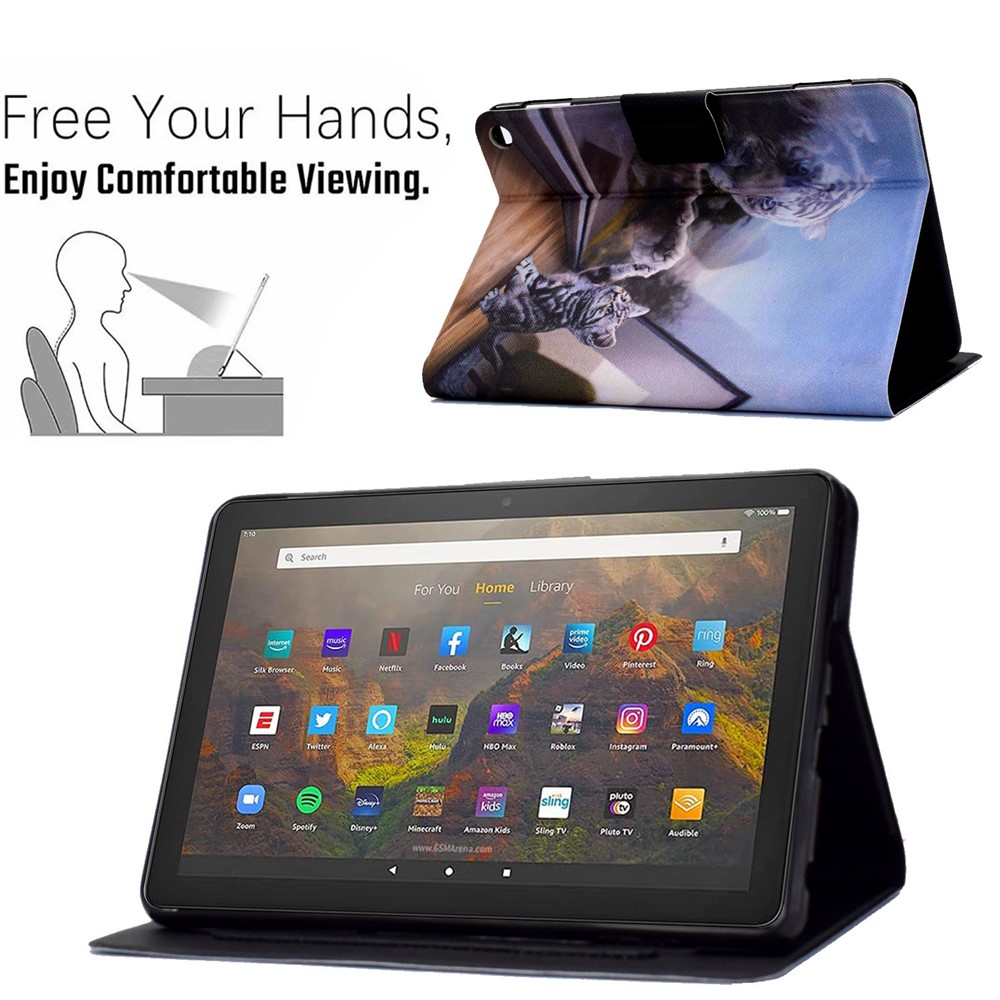 Pattern Printing Leather Smart Wake/Sleep Tablet Stand Case Cover for Amazon Fire HD 10 (2021) - Two Tiger-3