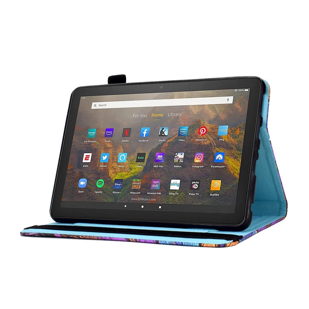 Ultra Slim Pattern Printing Elastic Band PU Leather Stand Cover with Card Holder for Amazon Fire HD 10 (2021) / (2019) - Butterfly Tree-6