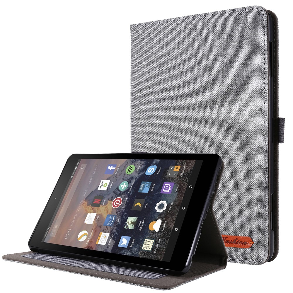 Cloth Texture Card Slots Stand Design Leather Tablet Case for Amazon Fire HD 10 (2021) / Fire HD 10 Plus (2021) - Grey-1