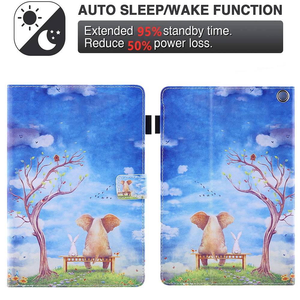 Pattern Printing Leather Tablet Stand Case with Auto Wake/Sleep Function for Amazon Fire HD 10 (2021) / Fire HD 10 Plus (2021) - Elephant-4