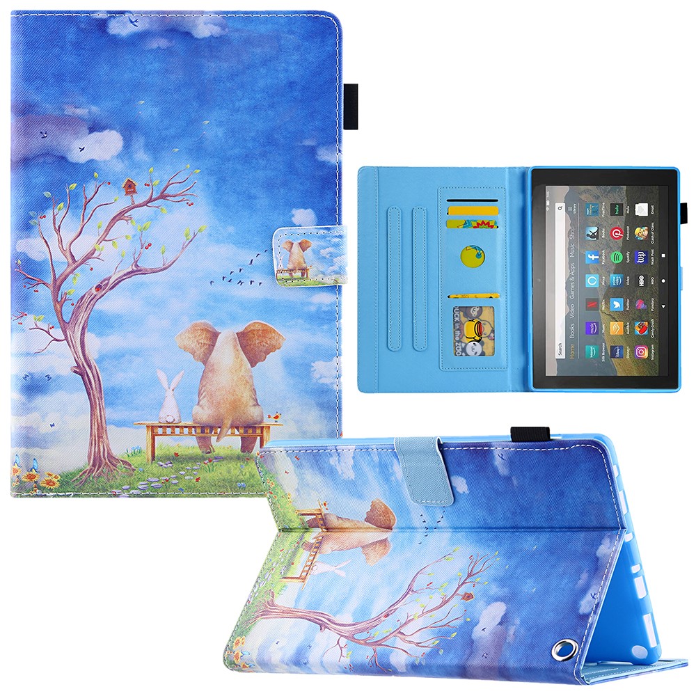 Pattern Printing Leather Tablet Stand Case with Auto Wake/Sleep Function for Amazon Fire HD 10 (2021) / Fire HD 10 Plus (2021) - Elephant-9
