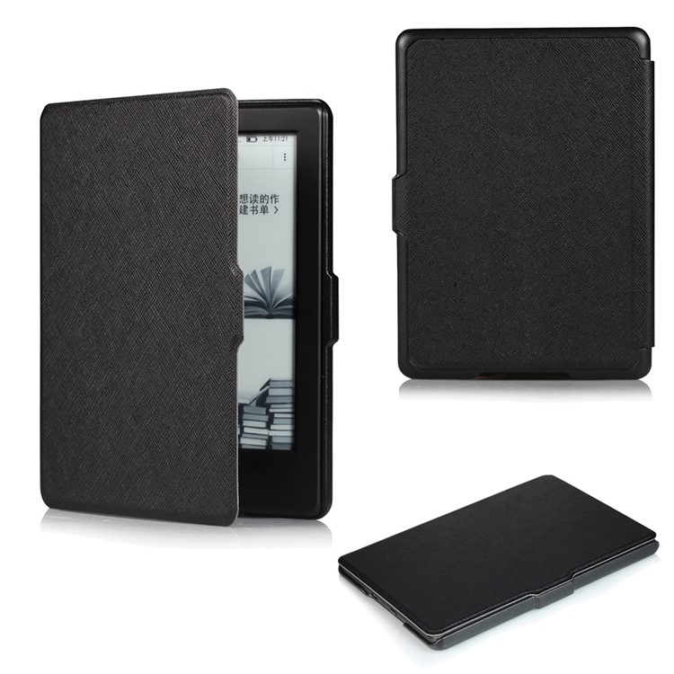 Cross Texture Slim Smart Leather Case for Amazon All-New Kindle - Black-1