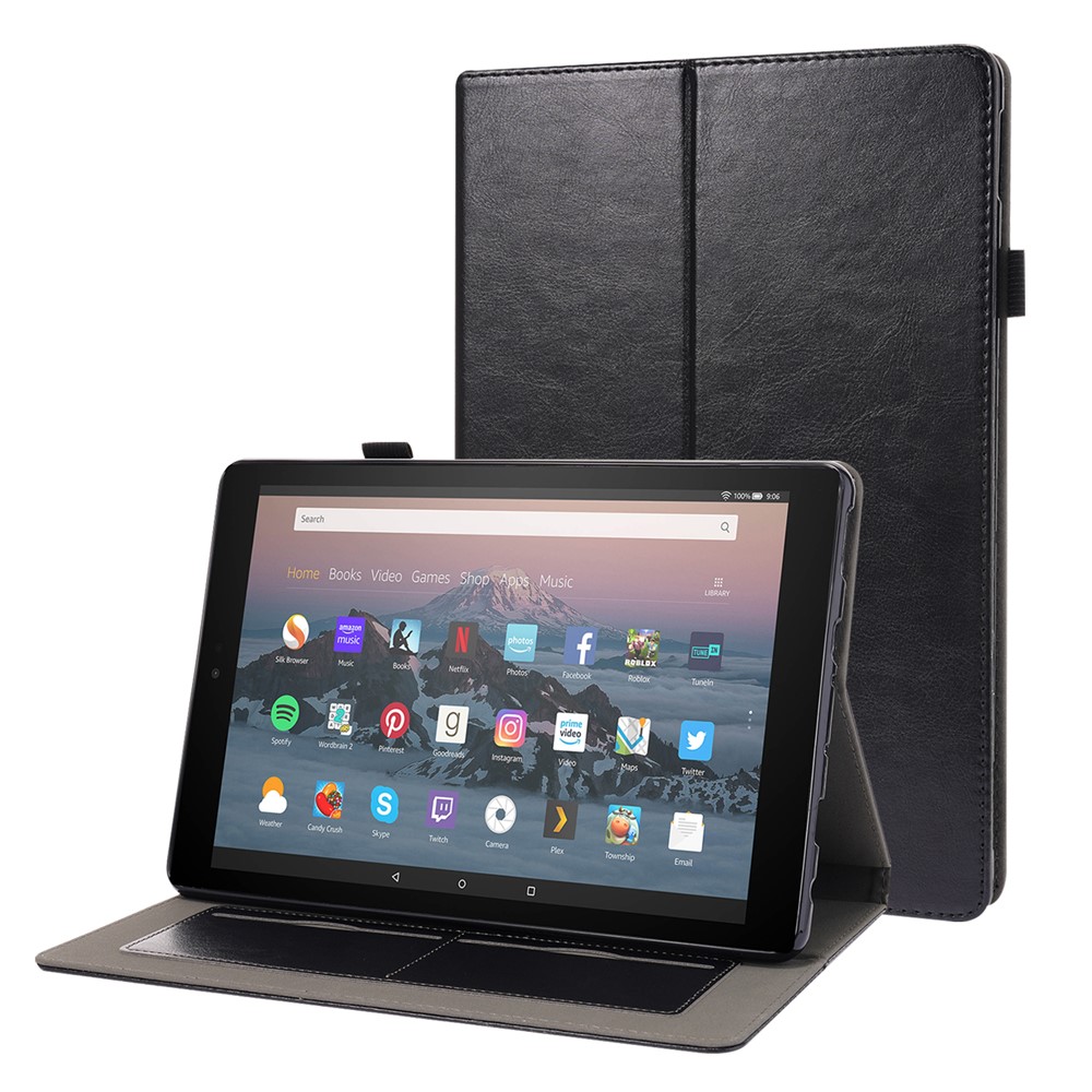 Crazy Horse Texture PU Leather Tablet Cover Case with Stand for Amazon Fire HD 10 (2021) - Black-1