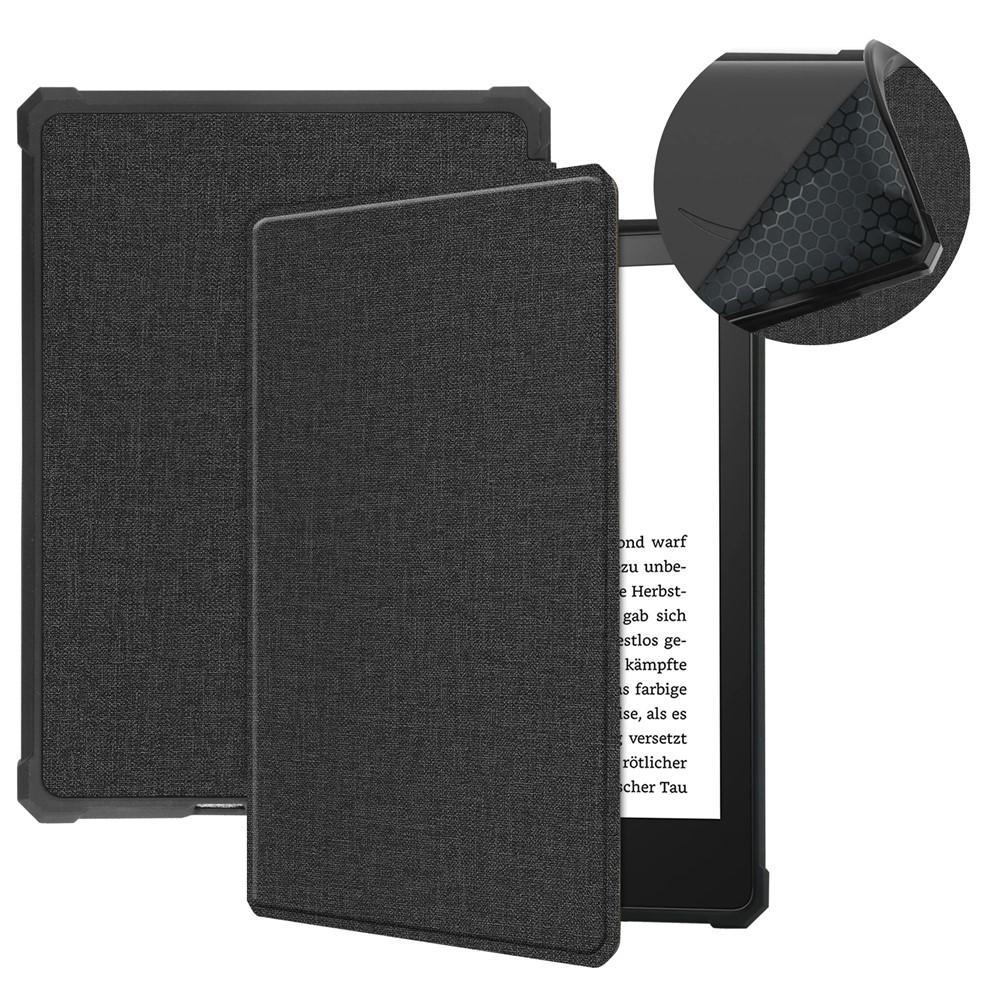 Shock-Absorbed Jeans Cloth PU Leather + TPU Protective Case Covering for Kindle Paperwhite 2021 6.8-inch - Black-10