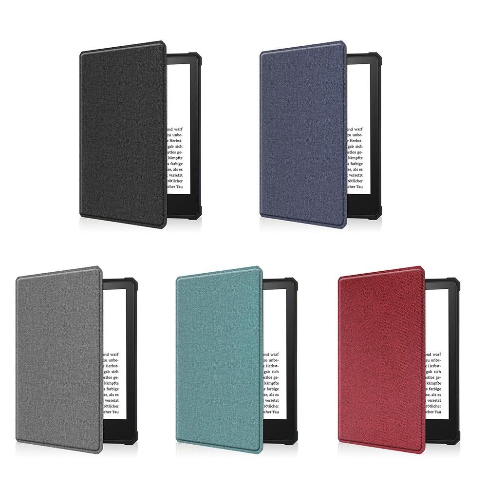 Shock-Absorbed Jeans Cloth PU Leather + TPU Protective Case Covering for Kindle Paperwhite 2021 6.8-inch - Black-11