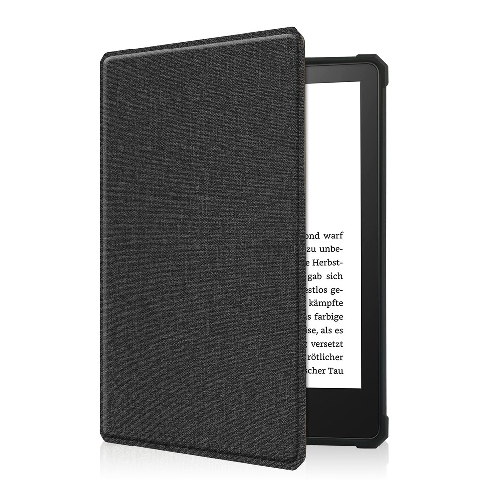 Shock-Absorbed Jeans Cloth PU Leather + TPU Protective Case Covering for Kindle Paperwhite 2021 6.8-inch - Black-2