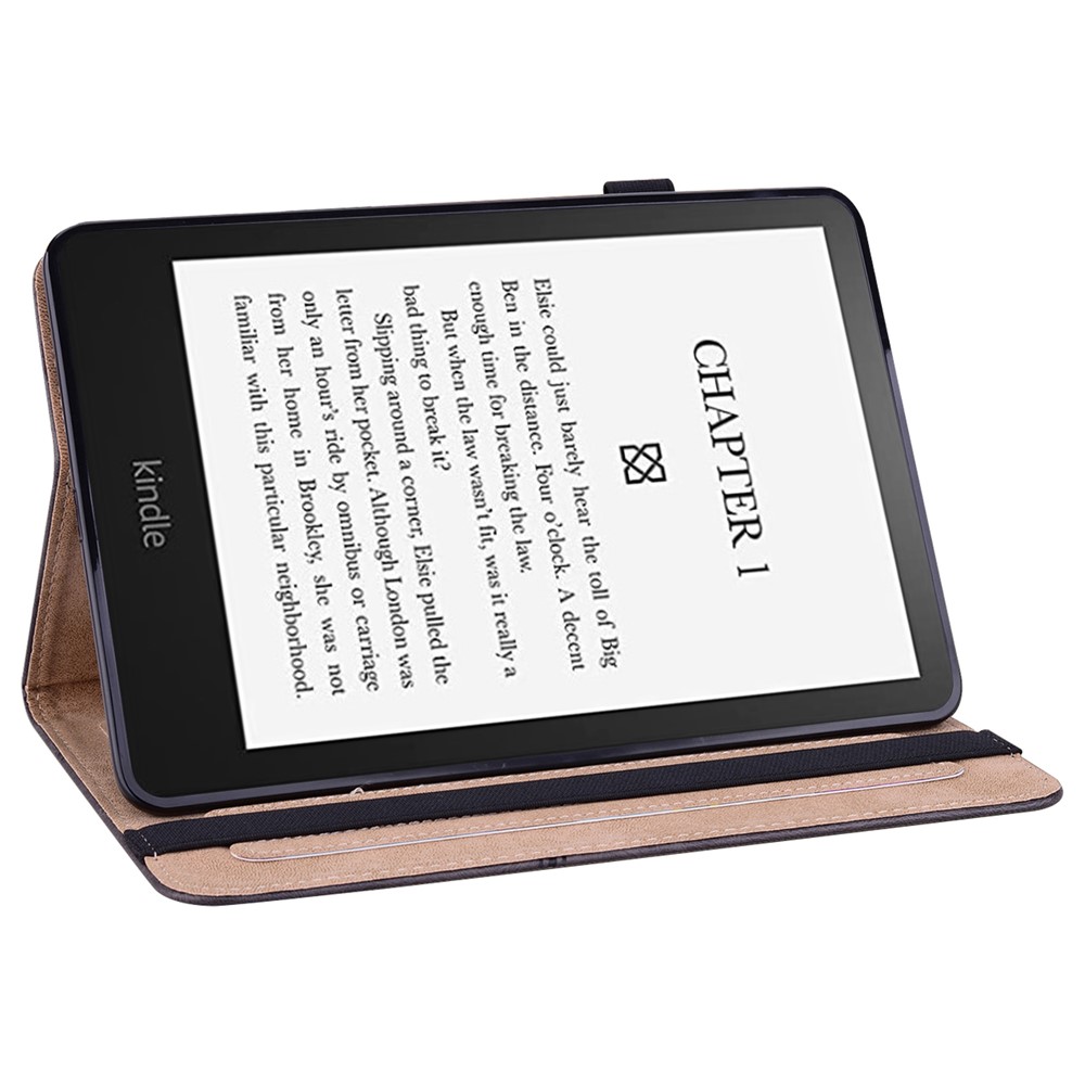 Line Imprinted Folio Stand PU Leather Auto Wake/Sleep Tablet Case with Card Slots for Amazon Kindle Paperwhite 5 (2021) - Black-4