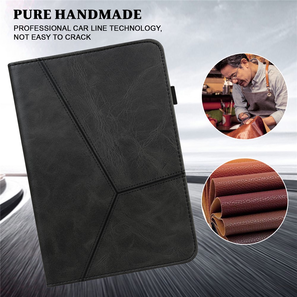 Line Imprinted Folio Stand PU Leather Auto Wake/Sleep Tablet Case with Card Slots for Amazon Kindle Paperwhite 5 (2021) - Black-5