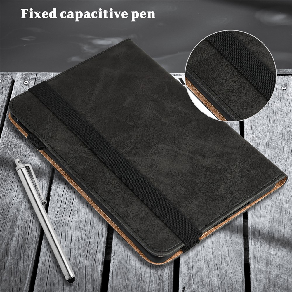 Line Imprinted Folio Stand PU Leather Auto Wake/Sleep Tablet Case with Card Slots for Amazon Kindle Paperwhite 5 (2021) - Black-9