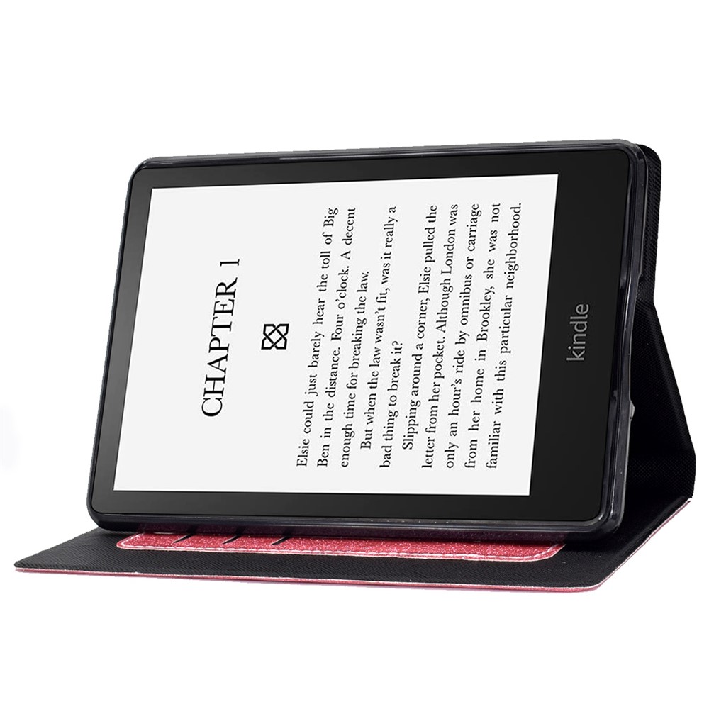 Glittering Powder PU Leather Shockproof Folio Stand Cover Protector with Card Slots for Amazon Kindle Paperwhite 5 (2021) - Pink-4