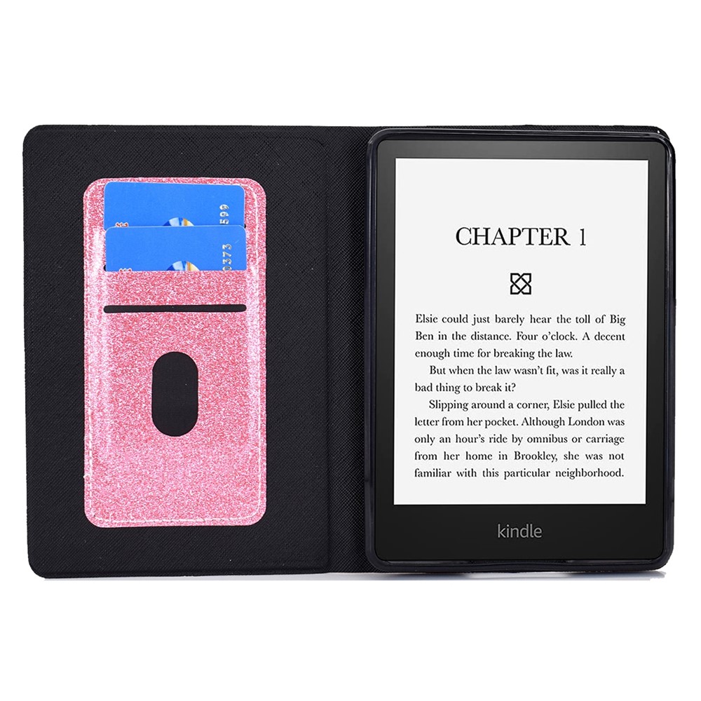Glittering Powder PU Leather Shockproof Folio Stand Cover Protector with Card Slots for Amazon Kindle Paperwhite 5 (2021) - Pink-6