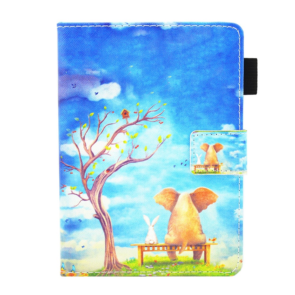 Cross Texture Pattern Printing PU Leather Stand Case Card Holder Protective Cover for Amazon Kindle Paperwhite 5 (2021) - Elephant and Rabbit-2