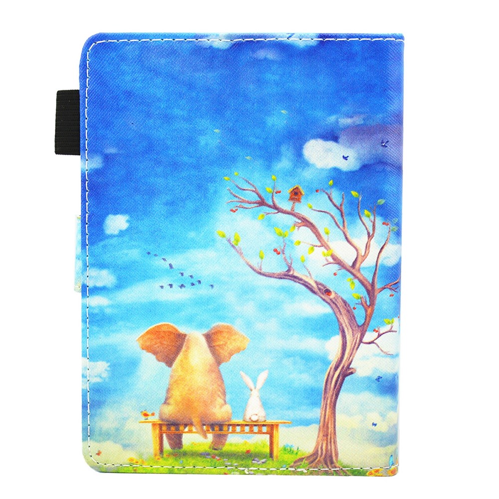 Cross Texture Pattern Printing PU Leather Stand Case Card Holder Protective Cover for Amazon Kindle Paperwhite 5 (2021) - Elephant and Rabbit-3
