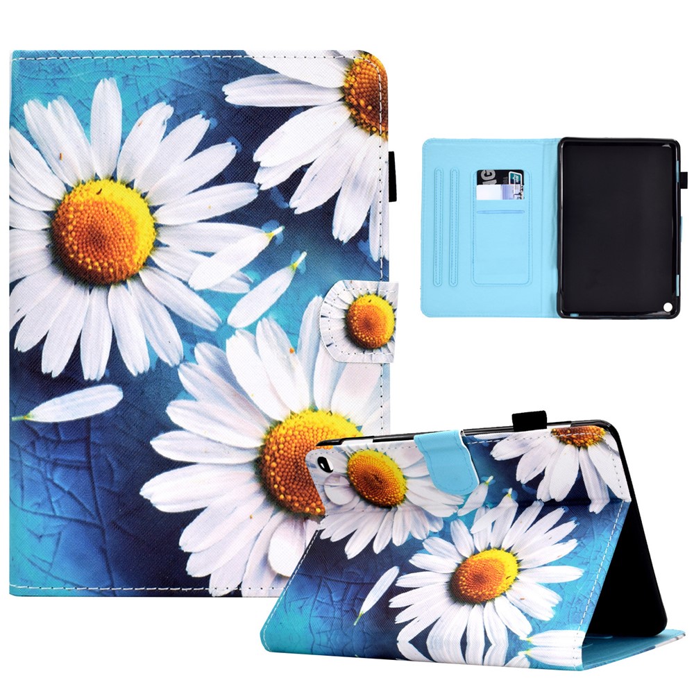For Amazon Fire HD 8 (2020) Stylish Well-protected Pattern Printing Stitching Leather Cover Tablet Case with Card Holder and Stand - Sunflower-1