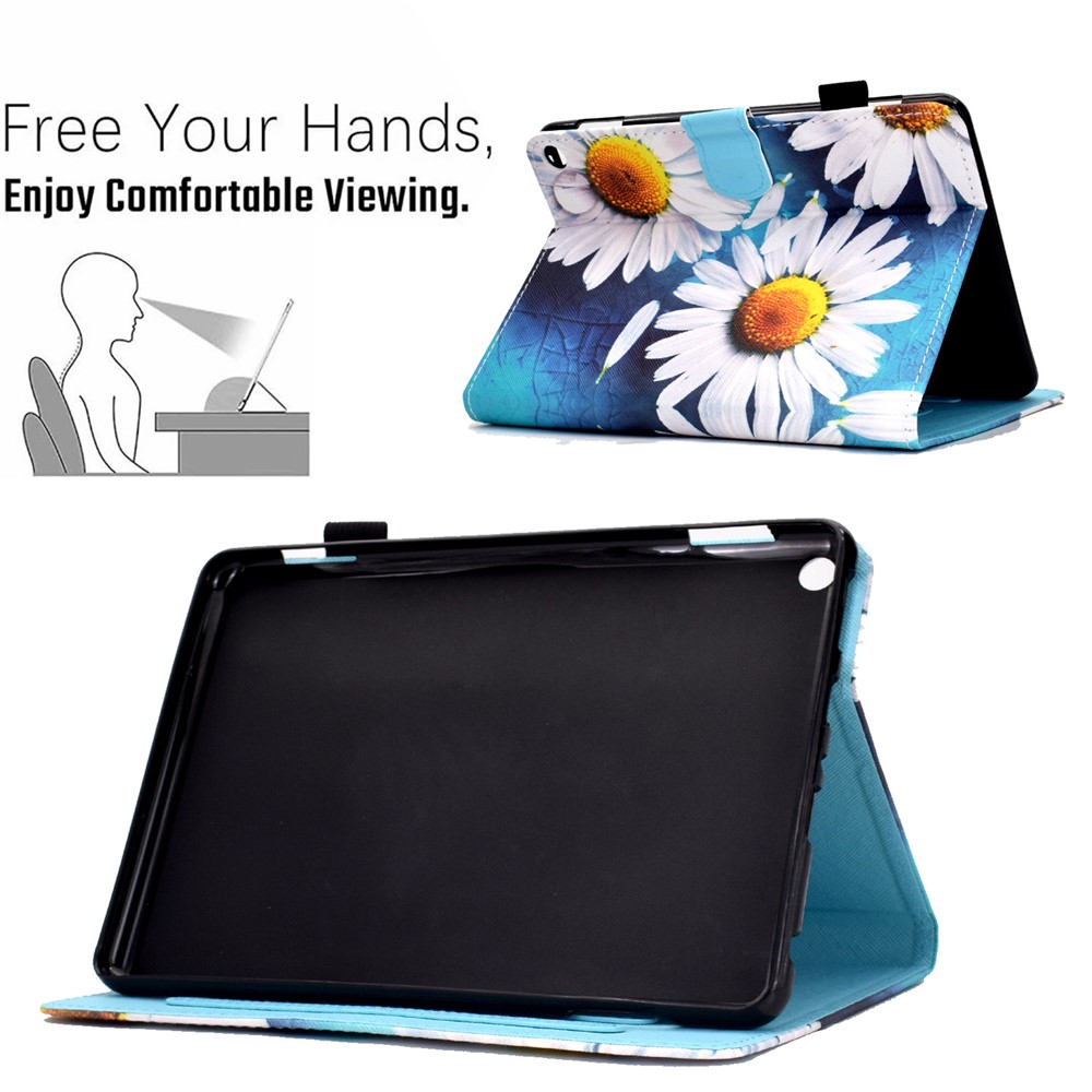 For Amazon Fire HD 8 (2020) Stylish Well-protected Pattern Printing Stitching Leather Cover Tablet Case with Card Holder and Stand - Sunflower-7
