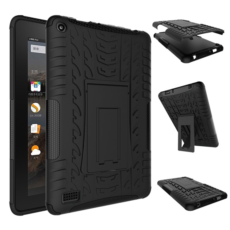 Tire Pattern Hybrid PC + TPU Kickstand Case for Amazon Kindle Fire HD 7 2015 - Black-1