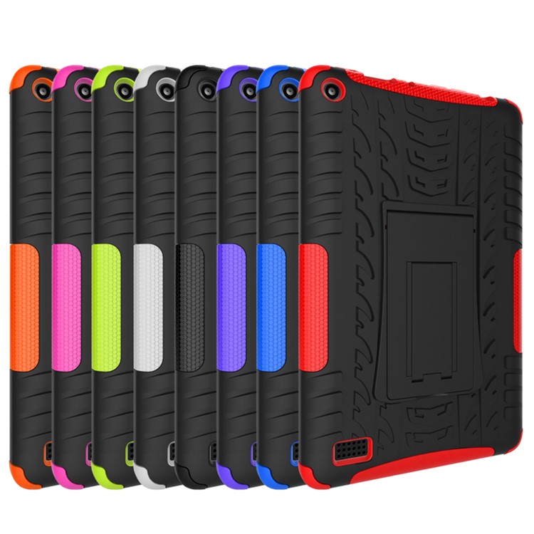 Tire Pattern Hybrid PC + TPU Kickstand Case for Amazon Kindle Fire HD 7 2015 - Black-3