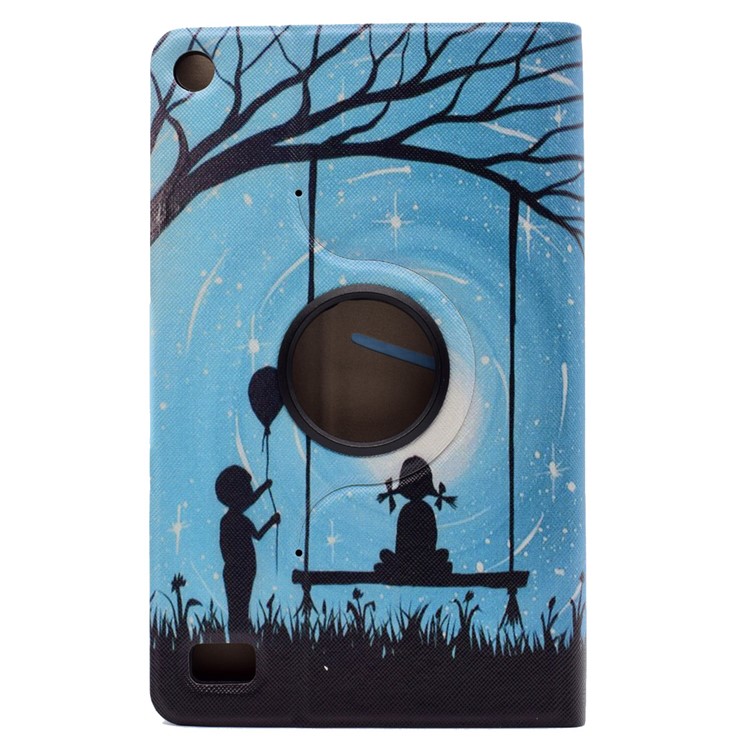 For Amazon Kindle Fire HD 7 Fragrant Patterned Rotary Stand Case with Card Slots - Girl and Boy Playing-3