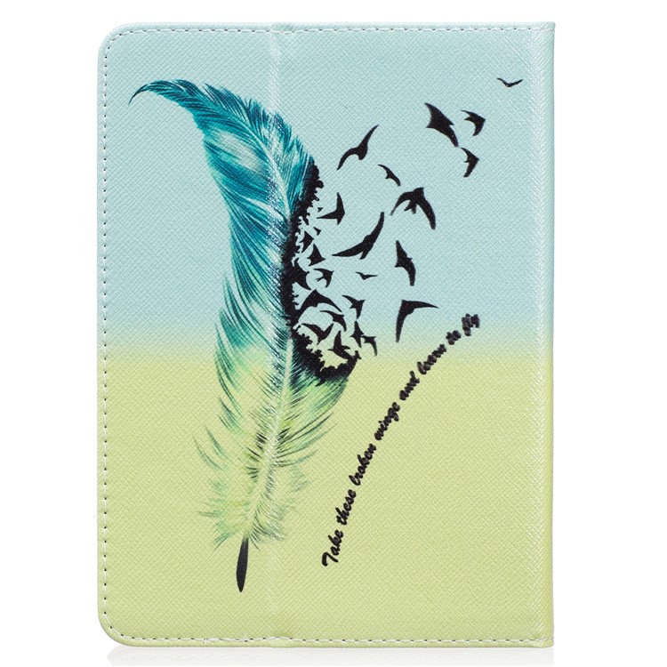 Leather Wallet Patterned Case with Stand for Amazon Kindle (2016) - Feather Pattern-3