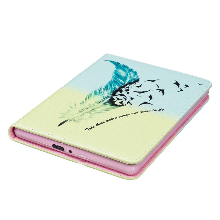 Leather Wallet Patterned Case with Stand for Amazon Kindle (2016) - Feather Pattern-4