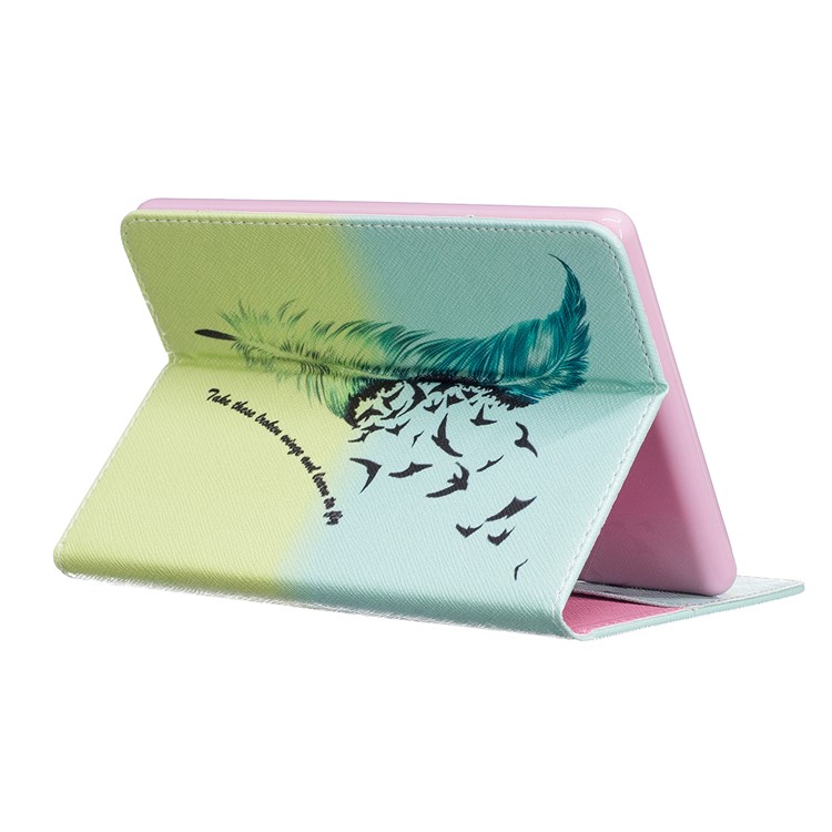 Leather Wallet Patterned Case with Stand for Amazon Kindle (2016) - Feather Pattern-6