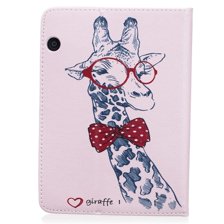 Patterned Wallet Leather Stand Case for Amazon Kindle Voyage - Adorable Giraffe Wearing Glasses-2