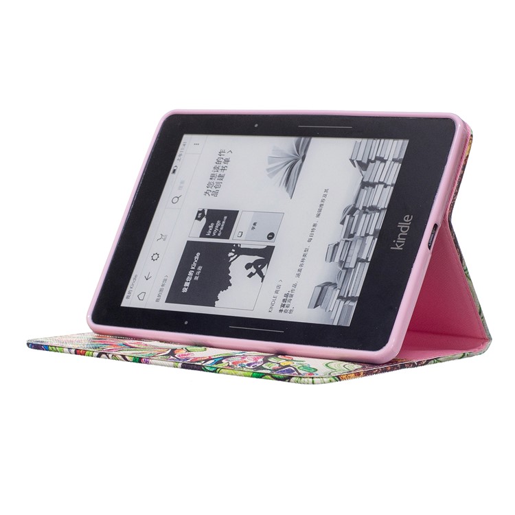 Pattern Printing Leather Wallet Flip Case for Amazon Kindle Voyage - Colorized Tree-7