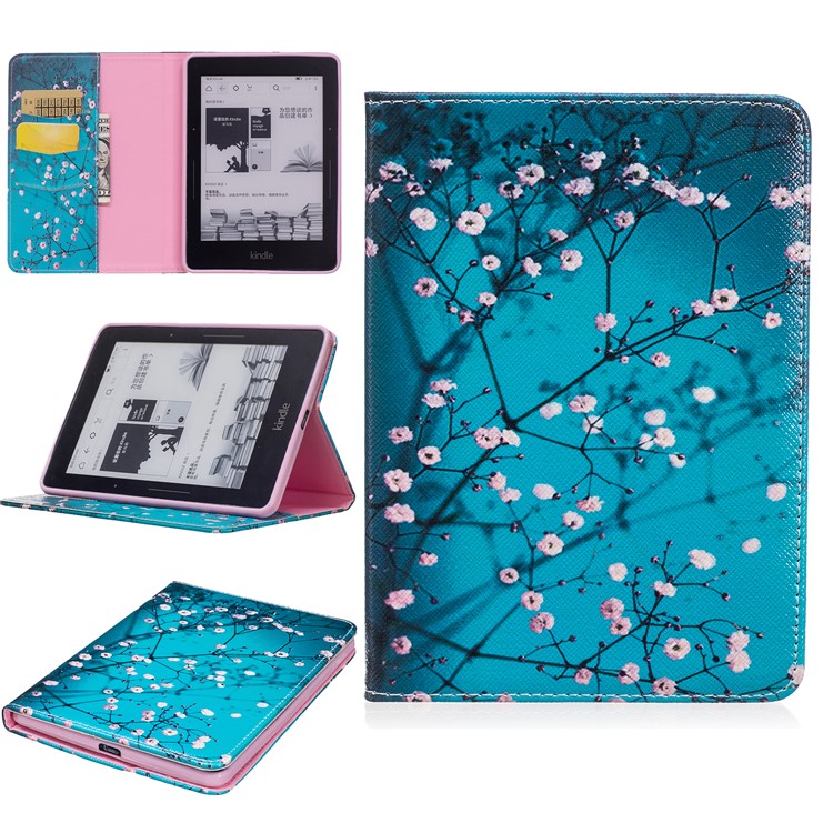 Pattern Printing Leather Wallet Tablet Case for Amazon Kindle Voyage - Tree with Flowers-1