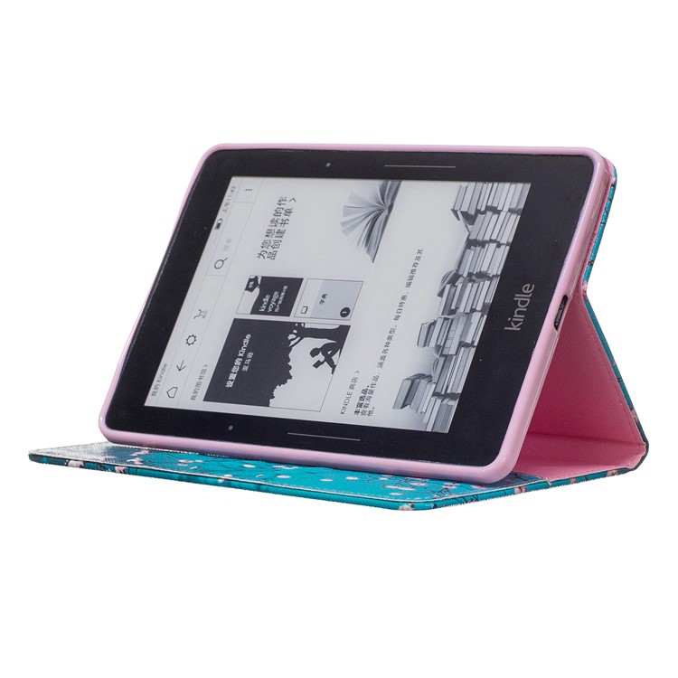 Pattern Printing Leather Wallet Tablet Case for Amazon Kindle Voyage - Tree with Flowers-7