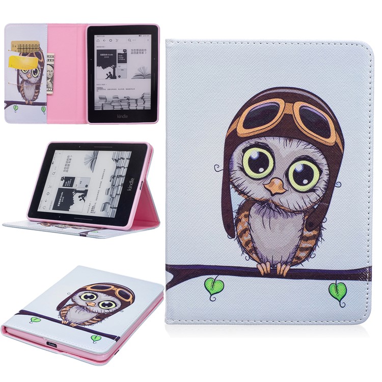 For Amazon Kindle Voyage Pattern Printing Leather Wallet Protective Cover - Adorable Owl-1