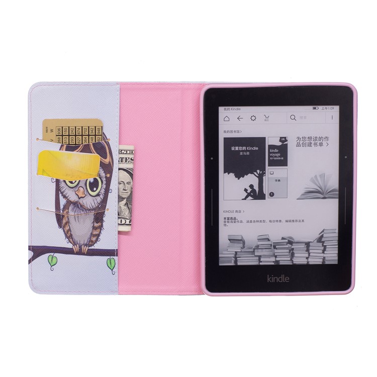 For Amazon Kindle Voyage Pattern Printing Leather Wallet Protective Cover - Adorable Owl-8