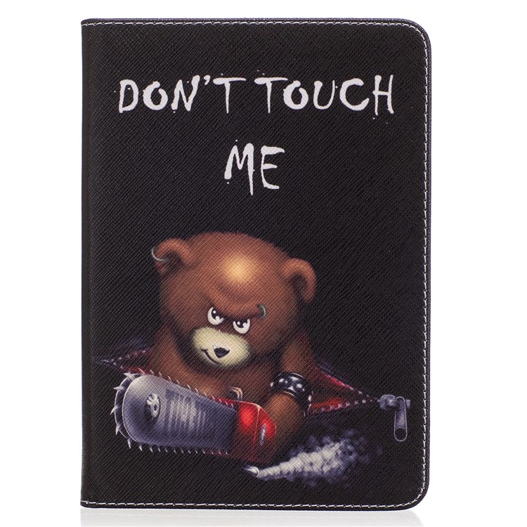 Patterned Wallet Leather Folio Case with Stand for Amazon Kindle Voyage - Brown Bear and Warning Words-2