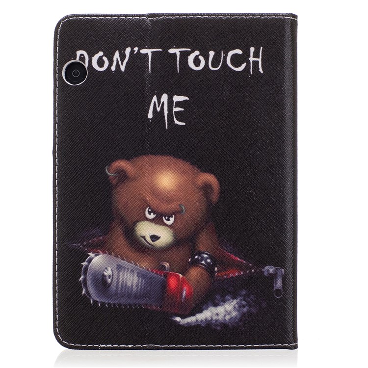 Patterned Wallet Leather Folio Case with Stand for Amazon Kindle Voyage - Brown Bear and Warning Words-3