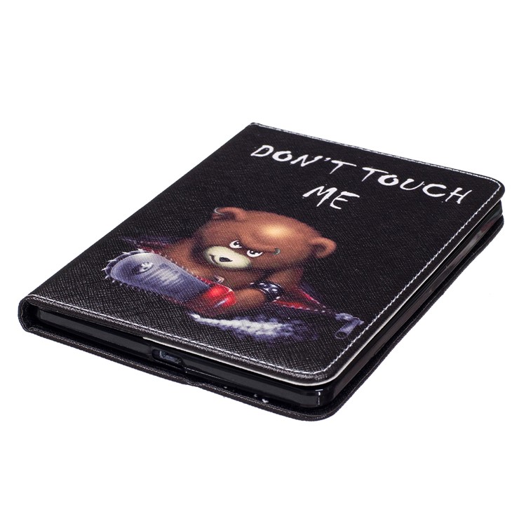 Patterned Wallet Leather Folio Case with Stand for Amazon Kindle Voyage - Brown Bear and Warning Words-4