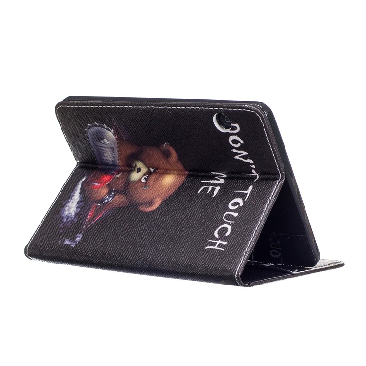 Patterned Wallet Leather Folio Case with Stand for Amazon Kindle Voyage - Brown Bear and Warning Words-6