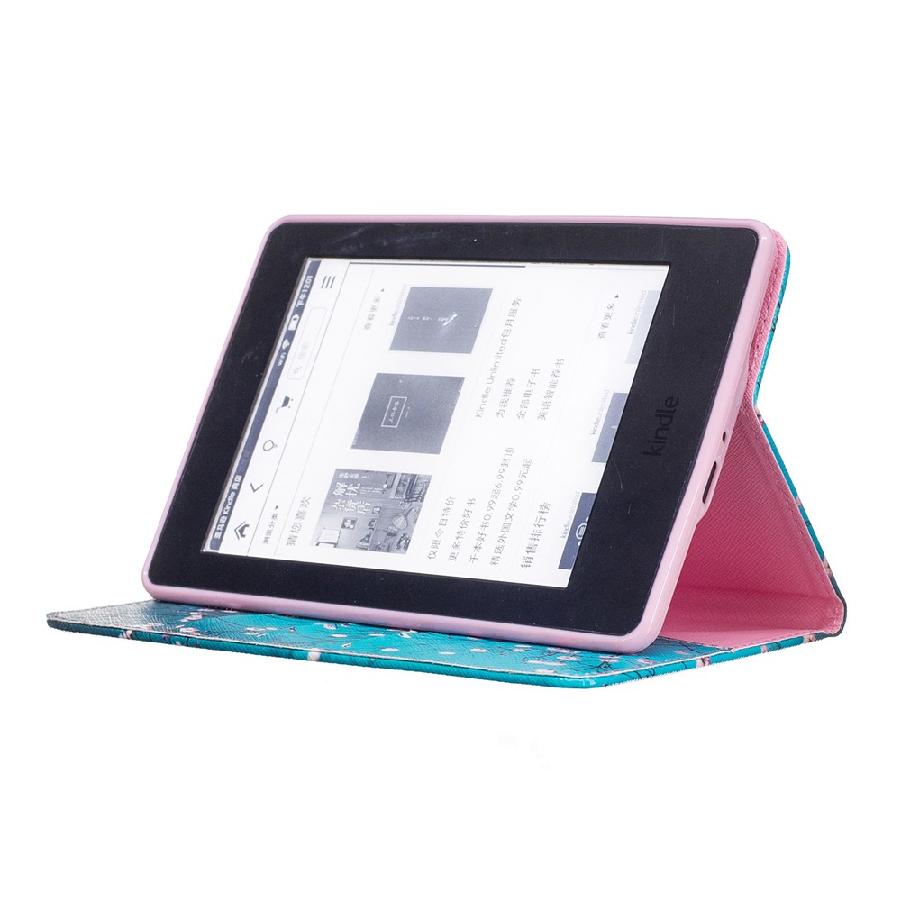 Motif imprimé Portefeuille en cuir pour tablette pour Amazon Kindle Paperwhite 3/2/1 - Arbre avec fleurs-7