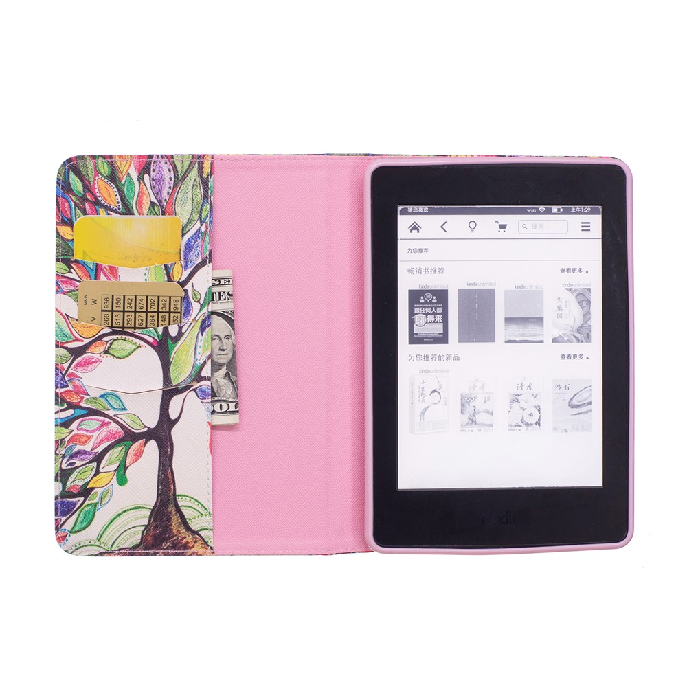 Pattern Printing Leather Wallet Flip Cover for Amazon Kindle Paperwhite 3/2/1 - Colorized Tree-8
