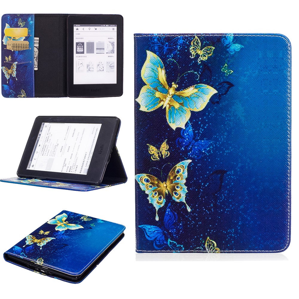 Pattern Printing Leather Wallet Flip Shell for Amazon Kindle Paperwhite 3/2/1 - Elegant Butterflies-1