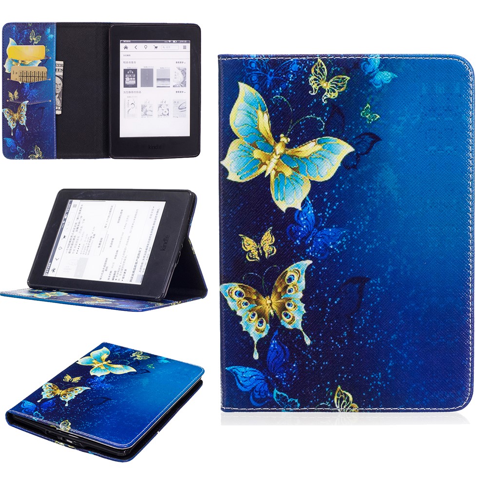 Padrão Printing Leather Cartlet Flip Shell Para Amazon Kindle Paperwhite 3/2/1 - Borboletas Elegantes