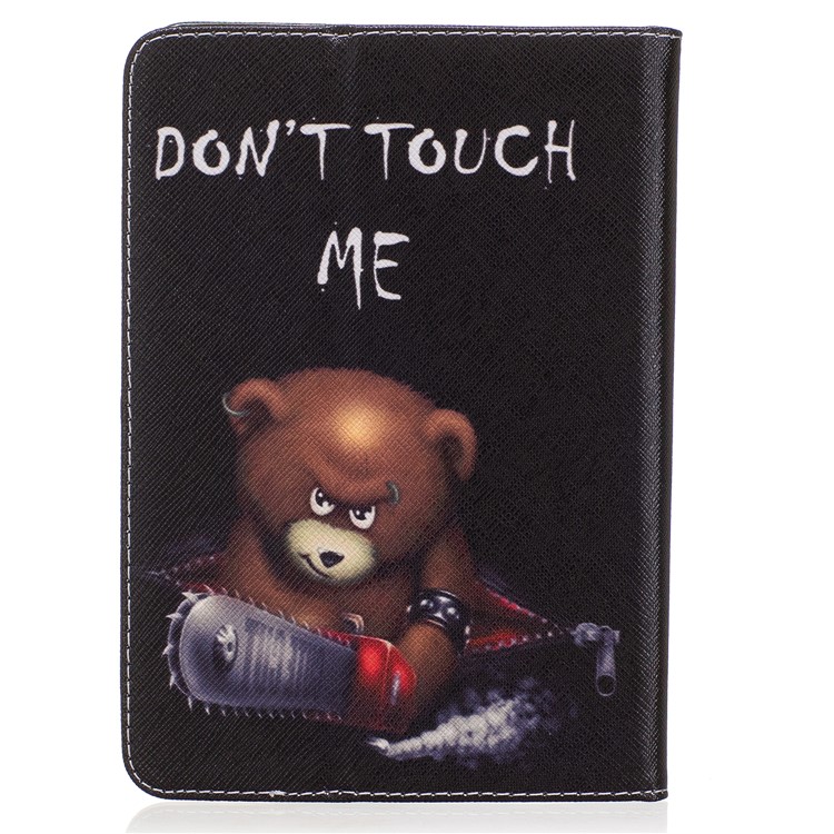 Patterned Wallet Leather Folio Cover for Amazon Kindle Paperwhite 3/2/1 - Brown Bear and Warning Words-3