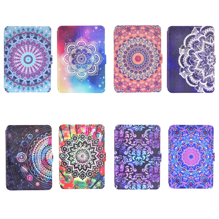 Pattern Printing Leather Folio Case for Amazon Kindle (2016) - Cyan and Purple Bohemia Pattern-7