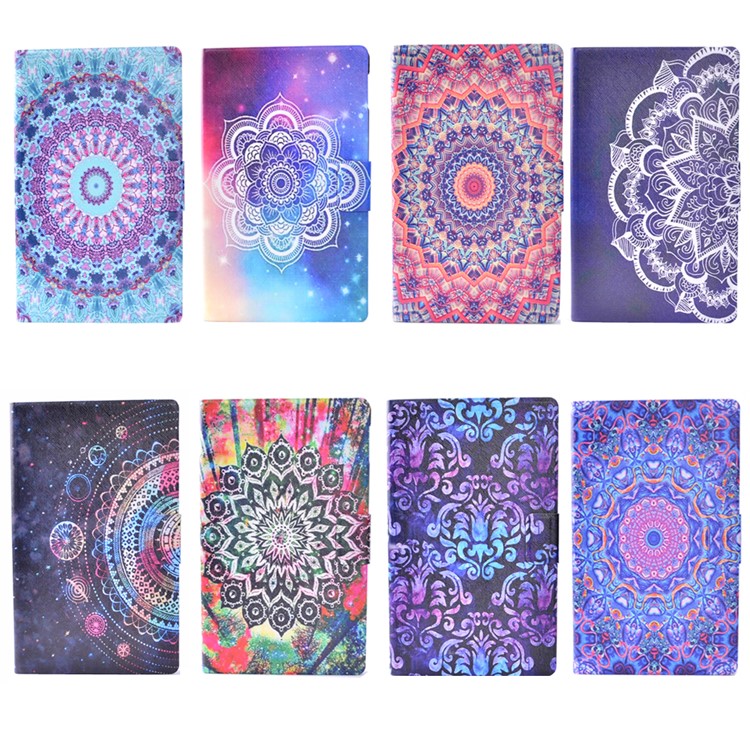 Patterned Leather Rotary Stand Case with Card Slot for Amazon Kindle Fire7 - Cyan and Purple Bohemia Pattern-12