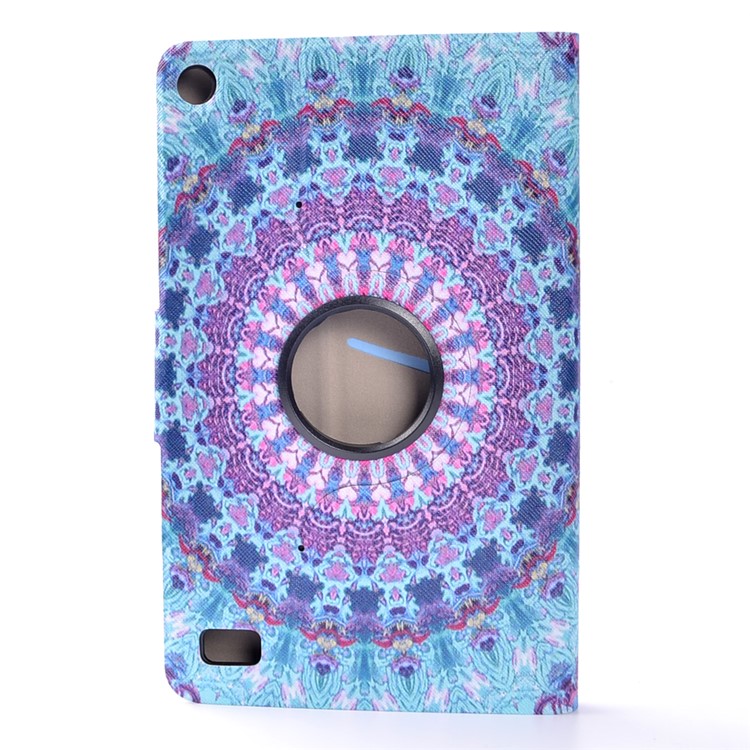 Patterned Leather Rotary Stand Case with Card Slot for Amazon Kindle Fire7 - Cyan and Purple Bohemia Pattern-3