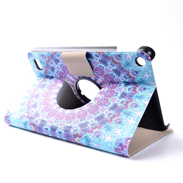Patterned Leather Rotary Stand Case with Card Slot for Amazon Kindle Fire7 - Cyan and Purple Bohemia Pattern-4