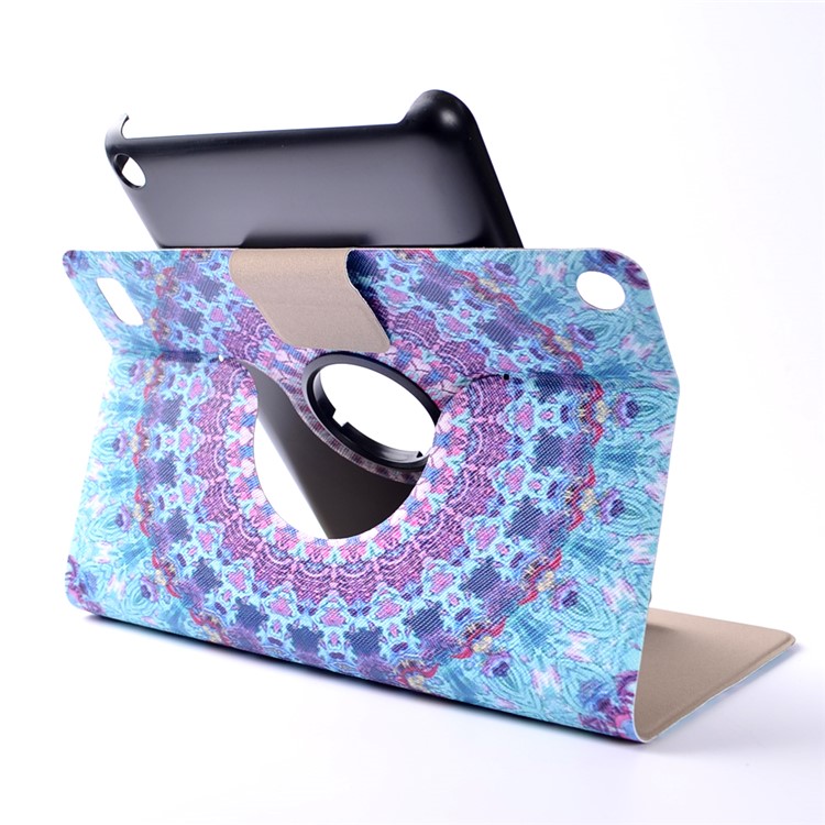 Patterned Leather Rotary Stand Case with Card Slot for Amazon Kindle Fire7 - Cyan and Purple Bohemia Pattern-5