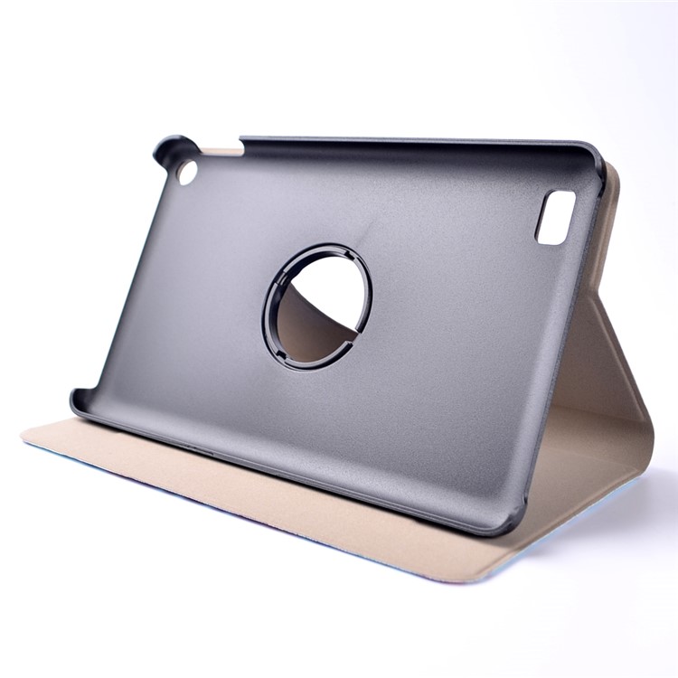 Patterned Leather Rotary Stand Case with Card Slot for Amazon Kindle Fire7 - Cyan and Purple Bohemia Pattern-9