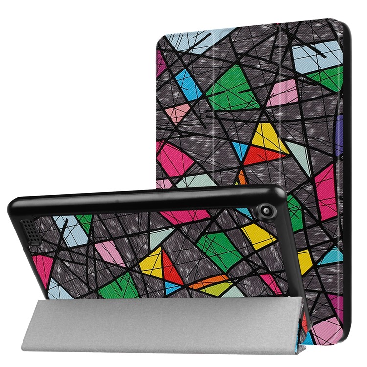 For Amazon Fire 7 2017 Patterned Leather Tri-fold Stand Tablet Case - Colorful Checks-1
