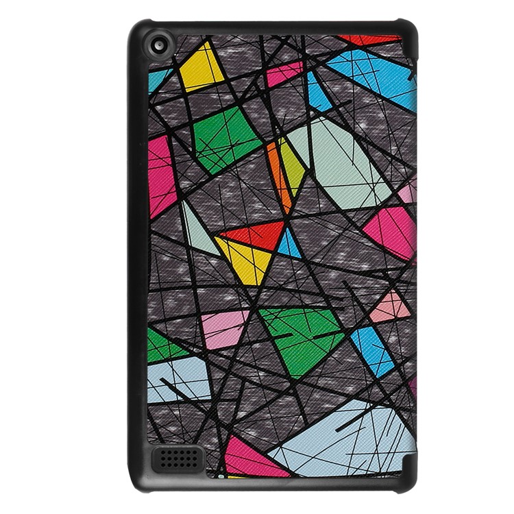 For Amazon Fire 7 2017 Patterned Leather Tri-fold Stand Tablet Case - Colorful Checks-3