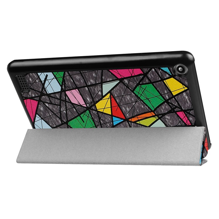 For Amazon Fire 7 2017 Patterned Leather Tri-fold Stand Tablet Case - Colorful Checks-5