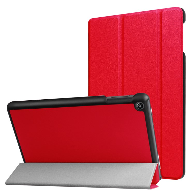 For Amazon All-New Fire HD 8 (2017) Litchi Texture Tri-fold Flip Stand Leather Shell - Red-1